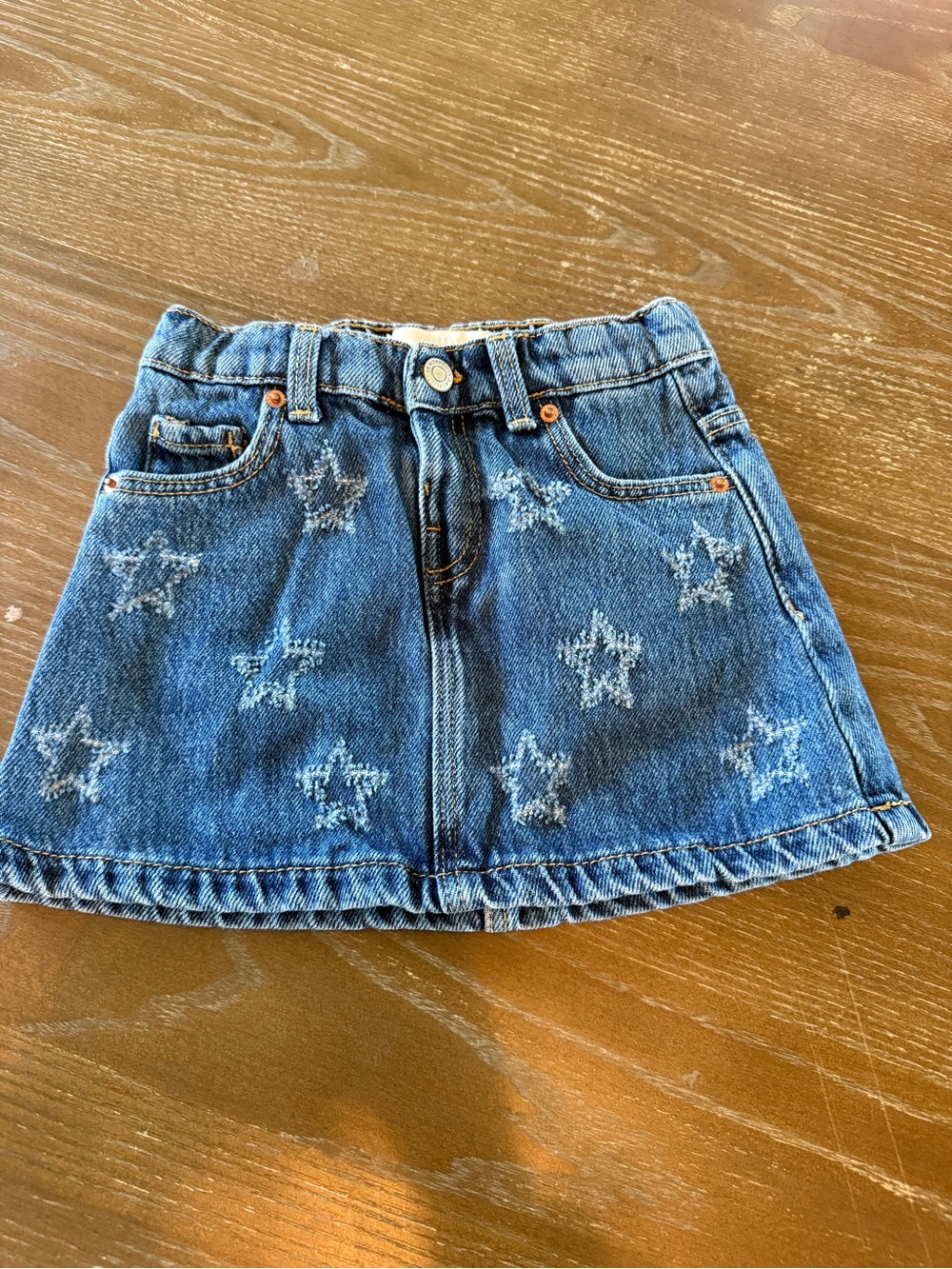 Zara Girls Denim Star Skirt Size 4 Years 104 cm Blue Jean Mini Skirt